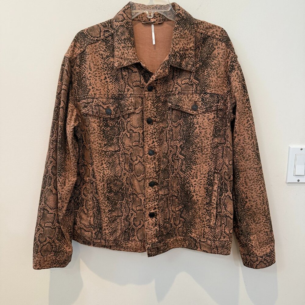 Free People snake print jean trucker jacket, size L